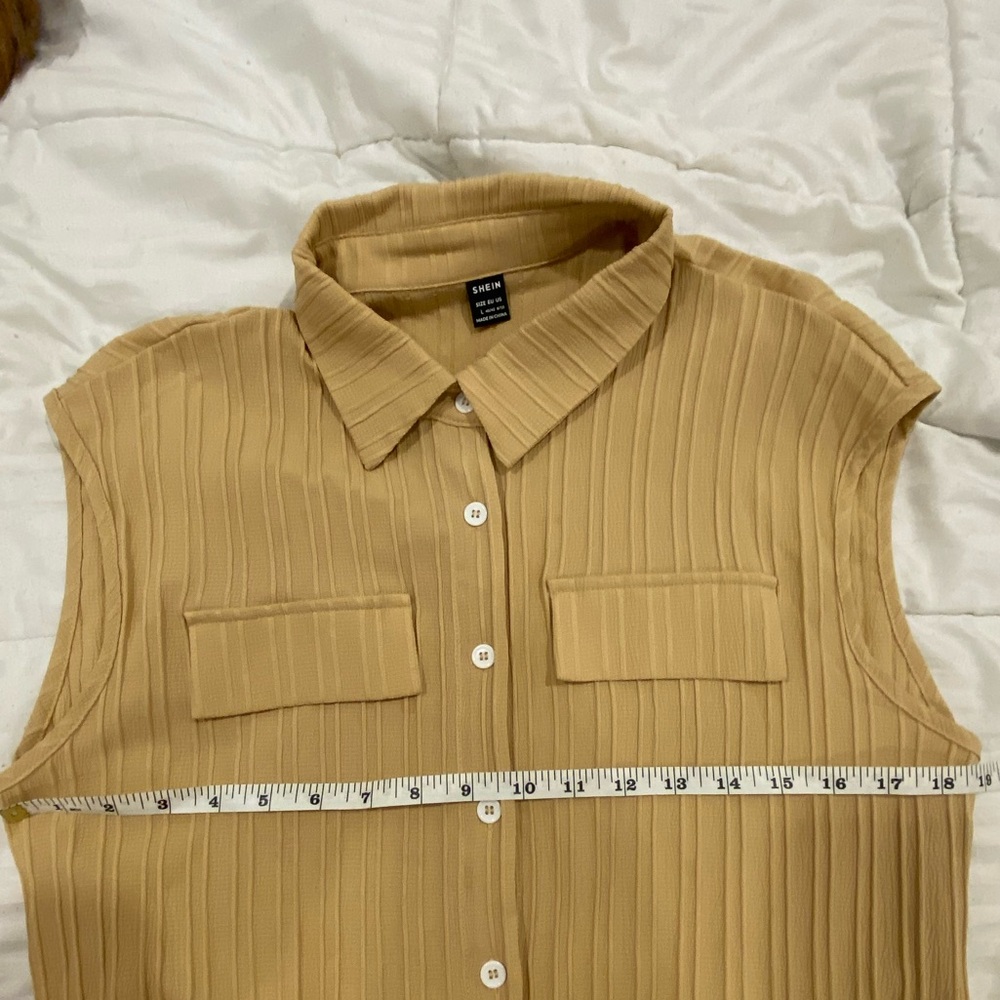 SHEIN Beige Ribbed Midi Shirt Dress Size L – Belted Summer Dress - Picture 4 of 5